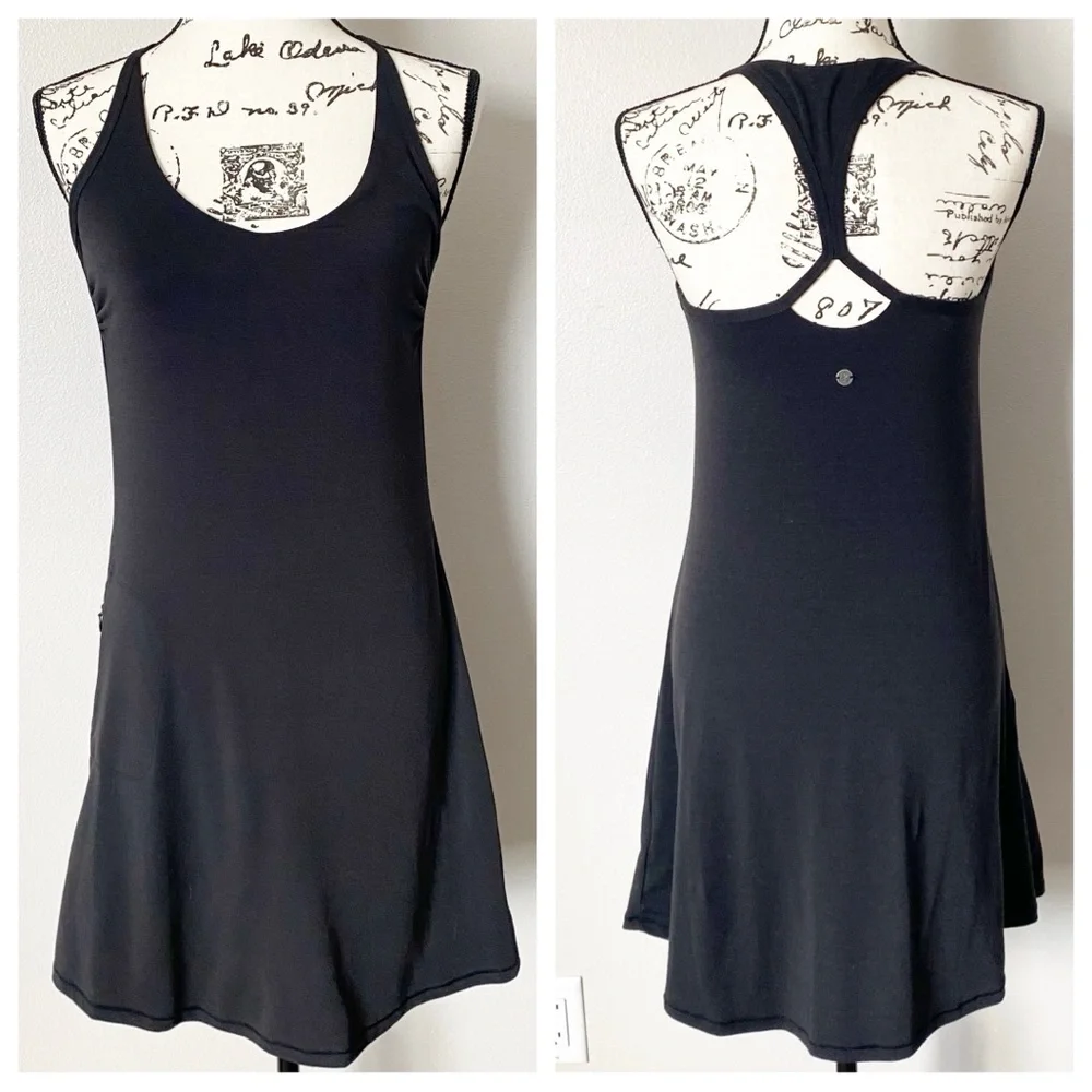 Prana Black Dress Built in Bra Strappy Activewear A-Line LBD Women's Small - Picture 1 of 9